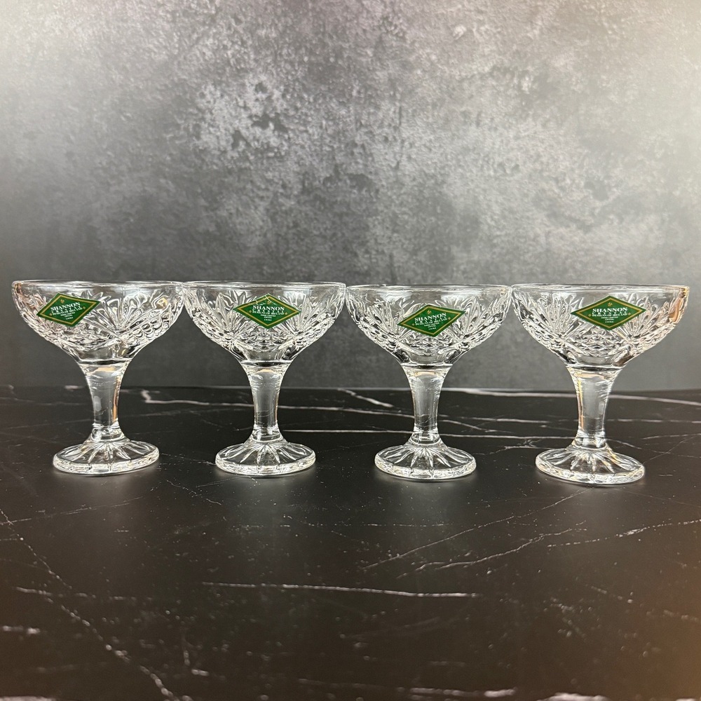 VTG Set of 4 Shannon Crystal Ireland Champagne Coupes‎ EUC!